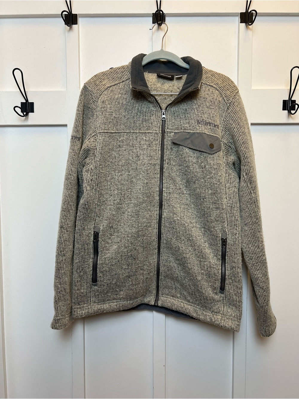 MARMOT Poacher Pile Full Zip Wool Blend Jacket Men Medium Oatmeal Heather Fleece